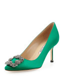 Hangisi Satin Crystal-Toe Pump, Green