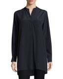 Dara Bird-Print Silk Tunic, Black