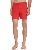 Bulldog Mid-Length Swim Trunks, Red 