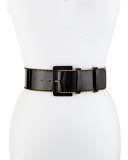 Wide Beaded Patent Leather Belt, Black