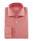 Glen-Plaid Woven Dress Shirt, Coral