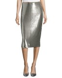 Sequined Midi Pencil Skirt, Silver