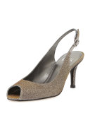 Slinky Glitter Peep-Toe Slingback, Pyrite 