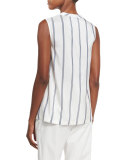 Regimental-Striped Silk V-Neck Top, White/Blue