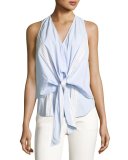 Sleeveless Poplin Wrap Top, Oxford