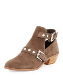 Abigail Suede Buckle Bootie, Olive
