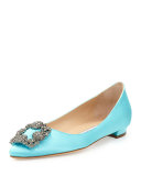 Hangisi Crystal-Buckle Satin Flat