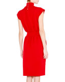 Cap-Sleeve Turtleneck Knit Dress, Red