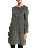 Long-Sleeve Boucle Trapeze Coat, Gray
