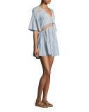 Tiered Striped Caftan Coverup, Desert Muse