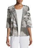 Floral Focus 3/4-Sleeve Jacket, Ivory/Latte/Black