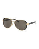 Capped Monochromatic Aviator Sunglasses, Black