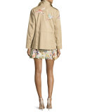Flutter-Sleeve Hummingbird-Print Shift Dress, Panna