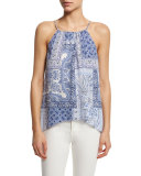 Amite Patchwork Paisley-Print Silk Top