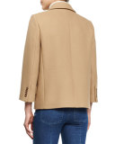 Double-Breasted 3/4-Sleeve Blazer, Fawn