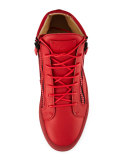 Men's Matte Leather Mid-Top Sneaker, Red