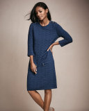 Sand-Stitched Zip-Pocket Shift Dress, Petite
