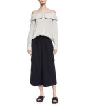 Frederic Off-the-Shoulder Striped Top, Ivory/Black