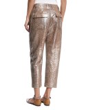 Metallic Python Cropped Pants, Gray