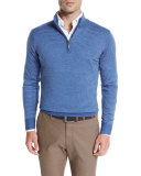 Striped Wool Quarter-Zip Sweater, Hawaiian Blue