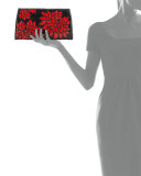 Floral Crocodile Slicer Clutch Bag, Black/Red