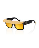 Shady Metal-Brow Square Sunglasses, Gold