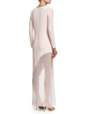 Long-Sleeve Asymmetric-Hem Gown, Shell