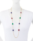 Rubellite, Emerald & Tanzanite Station Necklace in 18K Yellow Gold, 35"