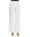 Crinkled Linen Wide-Leg Pants, Petite