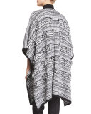 3/4-Sleeve Plaid Intarsia Cape, Black