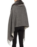 Fox Fur & Wool-Blend Shawl, Dark Gray