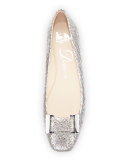 Froth Snake-Embossed Buckle Flat, Silver