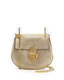 Drew Mini Metallic Leather Crossbody Bag, Gold