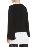 Double-Faced Bell-Sleeve Top, Black