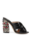 Webby Quilted Leather Snake-Heel Mule Sandal, Nero