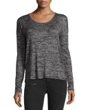 Mia Heather Knit Long-Sleeve Surplice-Back Top, Black/Gray