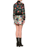 Metallic Rose Brocade Skirt, Silver/Multicolor