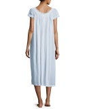 Jule Cap-Sleeve Long Nightgown, Light Blue 