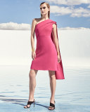 Draped One-Shoulder Dress, Fuchsia