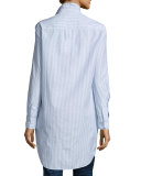 Grayson High-Low Button-Down Shirt, Blue/White Stripe