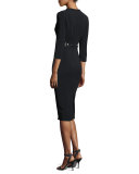 Grommet-Trim V-Neck Sheath Dress, Black