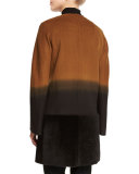 Hayes Collarless Ombre Coat w/ Fur Panel, Clove Multi