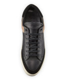 Rettford Men's Check Leather Low-Top Sneaker, Black