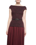 Embossed Sparkle Brocade Cap-Sleeve Top