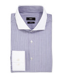 Slim Fit Easy Iron Striped Dress Shirt, Navy
