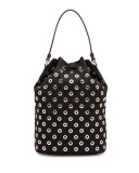 Tessuto Vela Grommet Small Bucket Crossbody Bag, Black (Nero)