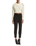 Cropped Wool Open-Back Sweater, Chalk