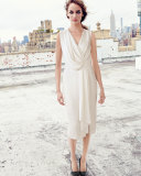 Sleeveless Draped-Front Sheath Dress, Chalk