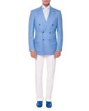 Tonal-Stripe Double-Breasted Sport Coat, Light Blue