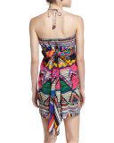 Embellished Lace-Up Silk Caftan Coverup, Woven Wonderland